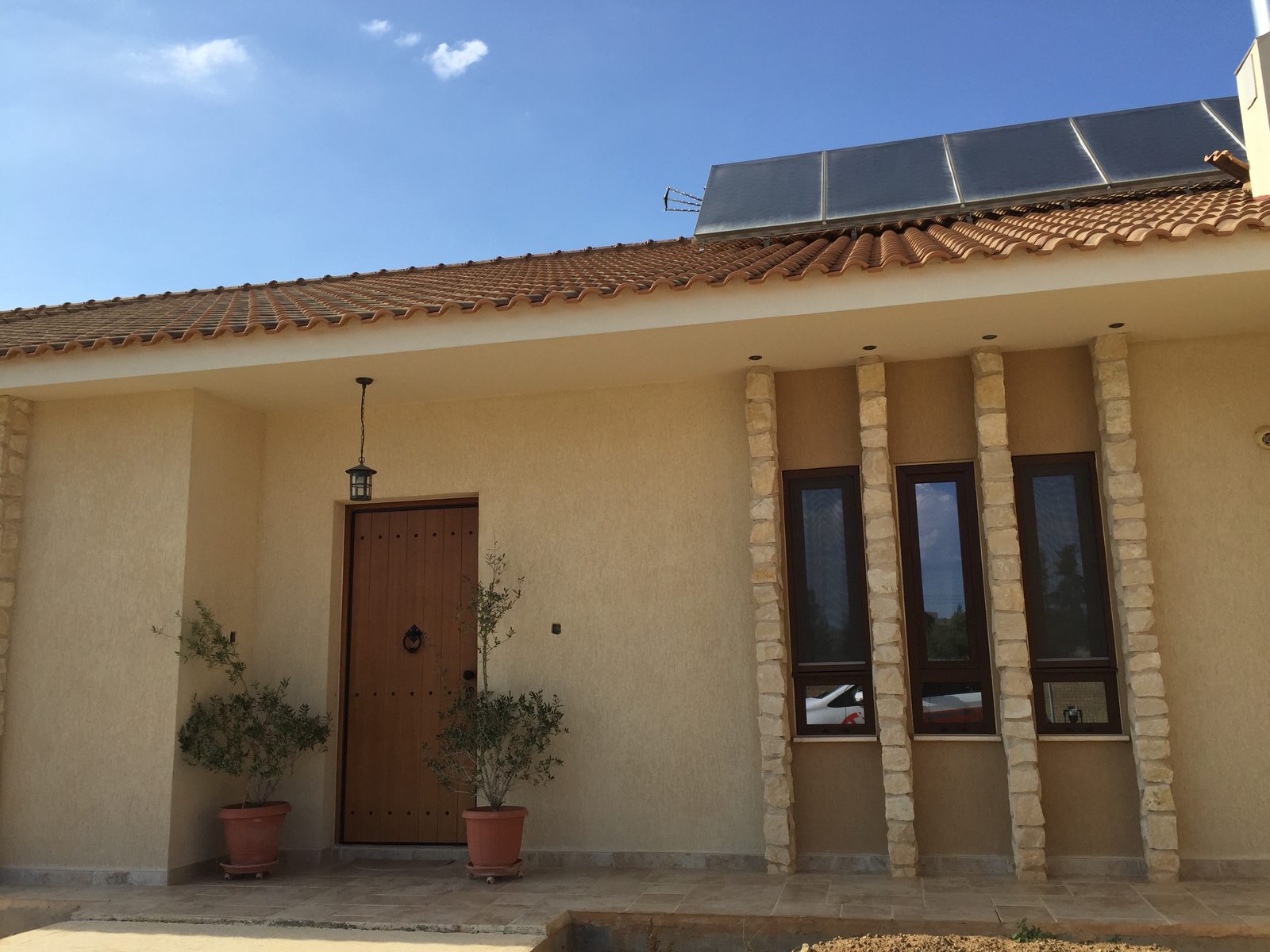 Timber-finish hinged windows and entrance door